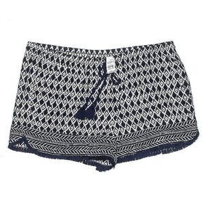 LOFT Linen Blend Shorts XL Blue White Tassel Drawstring Boho Beach NWOT